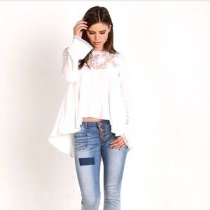 For Love & Lemons Ellery White Lace Hi Low Top Blouse Small  EUC